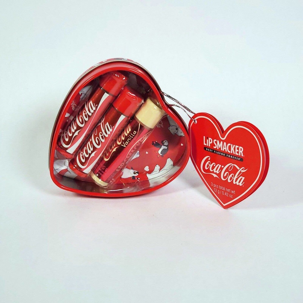 Coca-Cola Lip Smackers 3 Piece Set With Heart Shaped Collectors Tin NEW & SEALED